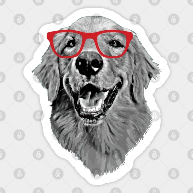 Golden Retriever Smiling Smart Nerd Red Glasses Sticker by deelirius8